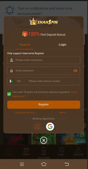How to Register ShahSpin Game APK Screenshot