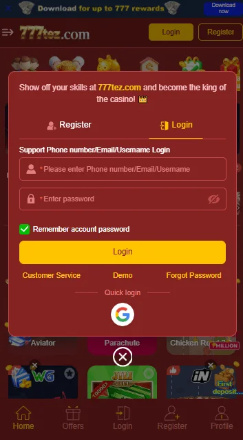 How to Login account on 777Tez Game