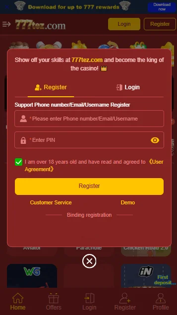 How to register account on 777Tez Game