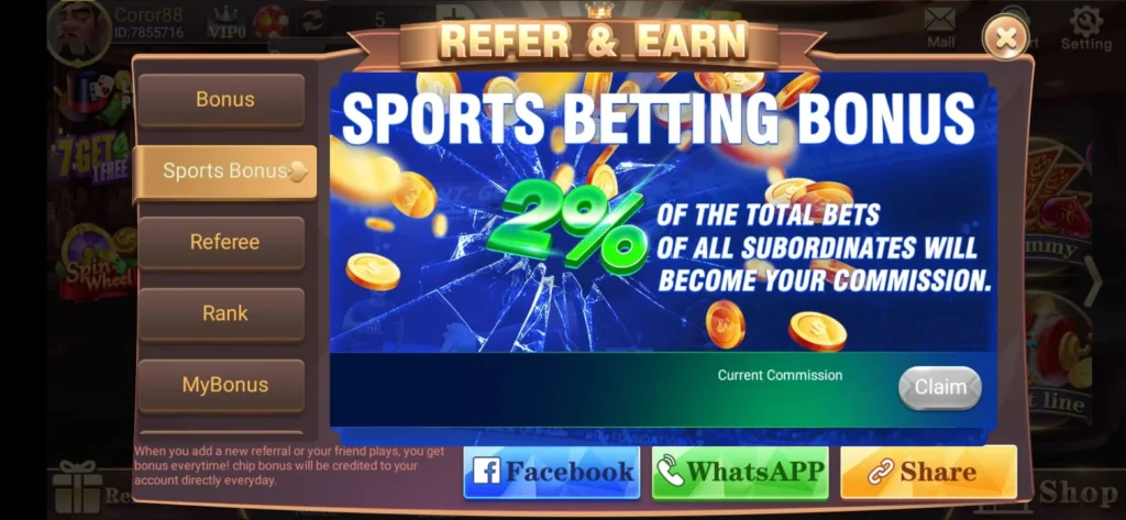 Teen Patti Vegas Sports Betting Bonus