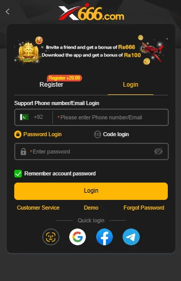 How to Login X666 Game APK to play this game